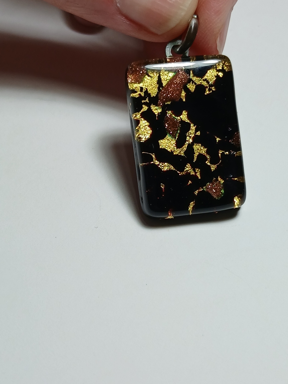 Genuine Murano Black Glass Pendant with Gold Foil